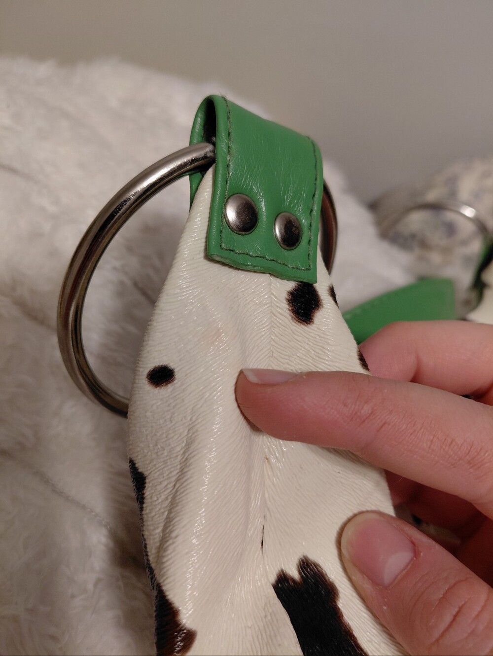 Y2K Chunky Ring Chain Strap Green Cow Print Shoulder Purse - Picture 3 of 6